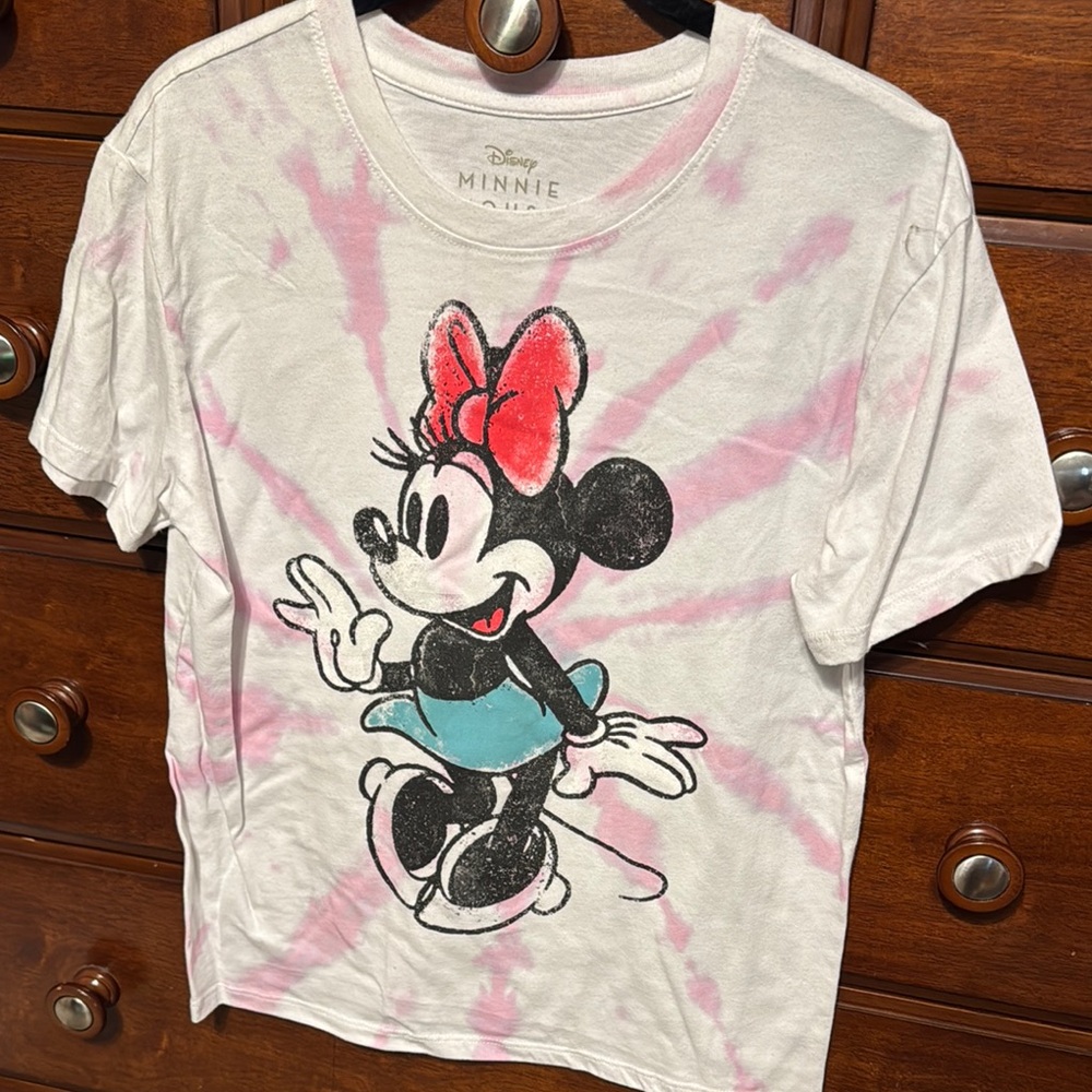 Disney Pink and White Minnie Mouse Short Sleeve Tee